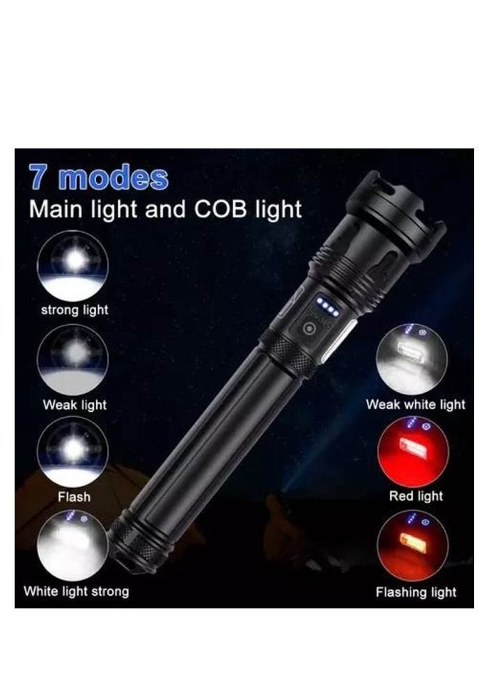 Generic - 90000 Lumens LED Tactical Flashlight Rechargeable XHP90 USB Zoomable 7Modes Super Bright Floodlight Spotlight Torch Light - Image 1