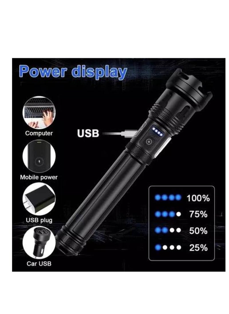 Generic - 90000 Lumens LED Tactical Flashlight Rechargeable XHP90 USB Zoomable 7Modes Super Bright Floodlight Spotlight Torch Light - Image 1