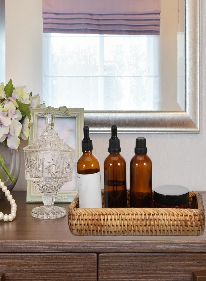 COMNICO Rattan Bathroom Vanity Tray, 10 Inch Natural Water Hyacinth Toilet Tank Baskets Decorative Wicker Vintage Storage Basket Topper Bins for Bathroom Kitchen Countertop Table - Image 4