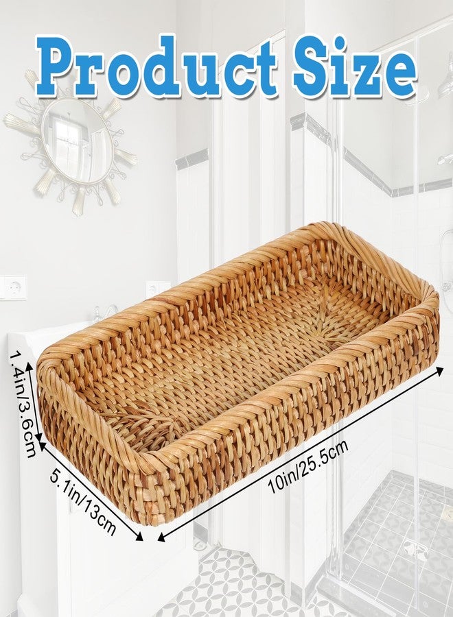 COMNICO Rattan Bathroom Vanity Tray, 10 Inch Natural Water Hyacinth Toilet Tank Baskets Decorative Wicker Vintage Storage Basket Topper Bins for Bathroom Kitchen Countertop Table - Image 2