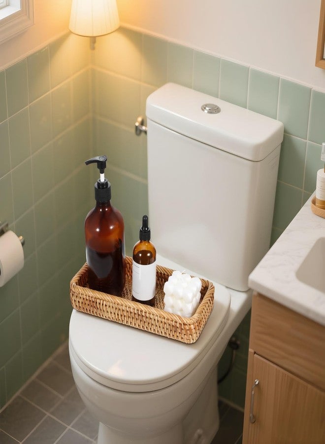 COMNICO Rattan Bathroom Vanity Tray, 10 Inch Natural Water Hyacinth Toilet Tank Baskets Decorative Wicker Vintage Storage Basket Topper Bins for Bathroom Kitchen Countertop Table - Image 5