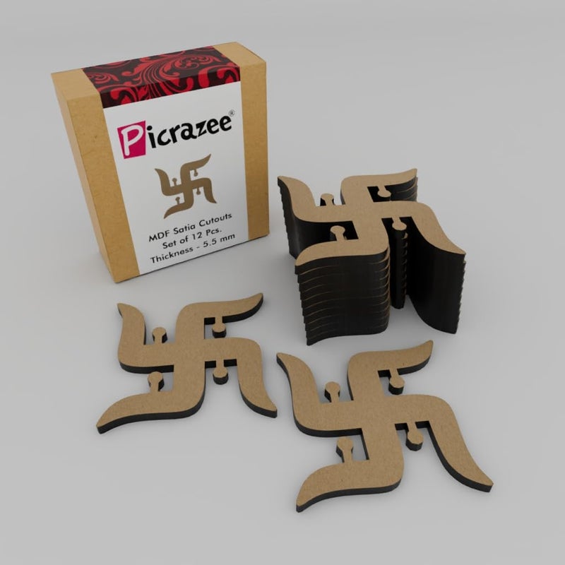 PICRAZEE Mdf Diy Cutouts Satia (12 Pcs) Plain Mdf Blank Cutouts For Diy, Artwork, Decoupage, Resin Art, Craft Project, Home Office Festive Décor (5.5Mm Thick), Brown - Image 1