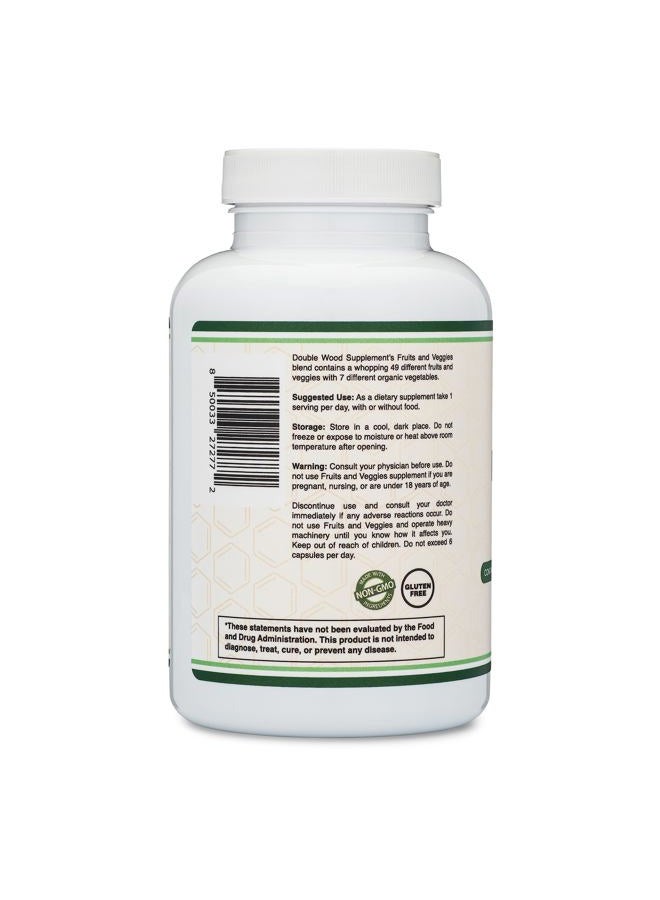 Double Wood Supplements Fruits and Veggies Supplement (Daily Blend of 49 Different Fruits and Vegetables, 23 Veggies and 29 Fruits) 1,500mg Servings, 180 Capsules (No Fillers, Vegan Safe, Non-GMO) by Double Wood - Image 3