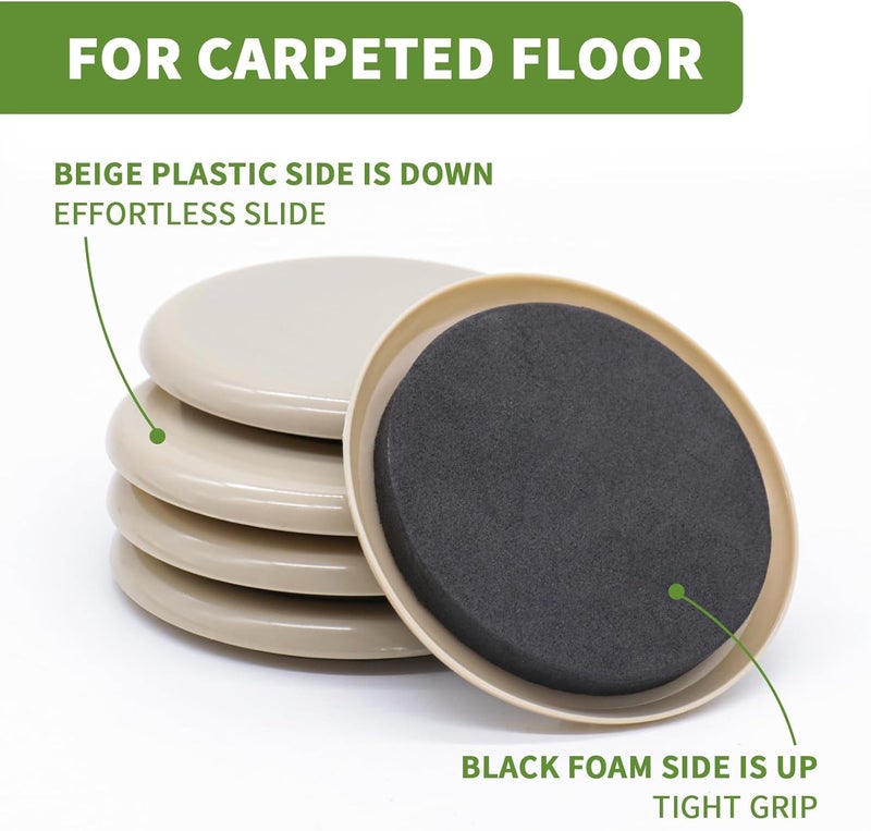 covercorner Furniture Sliders for Carpet 8 PCS - 3 1/2 inch Furniture Moving Slider Chair Legs Floors Protectors– Move Your Furniture Easy & Safely(for Carpet) - Image 2