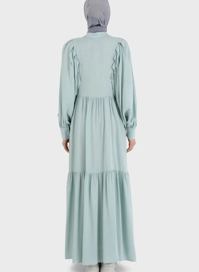 Refka by modanisa Balloon Sleeve Button Detail Dress