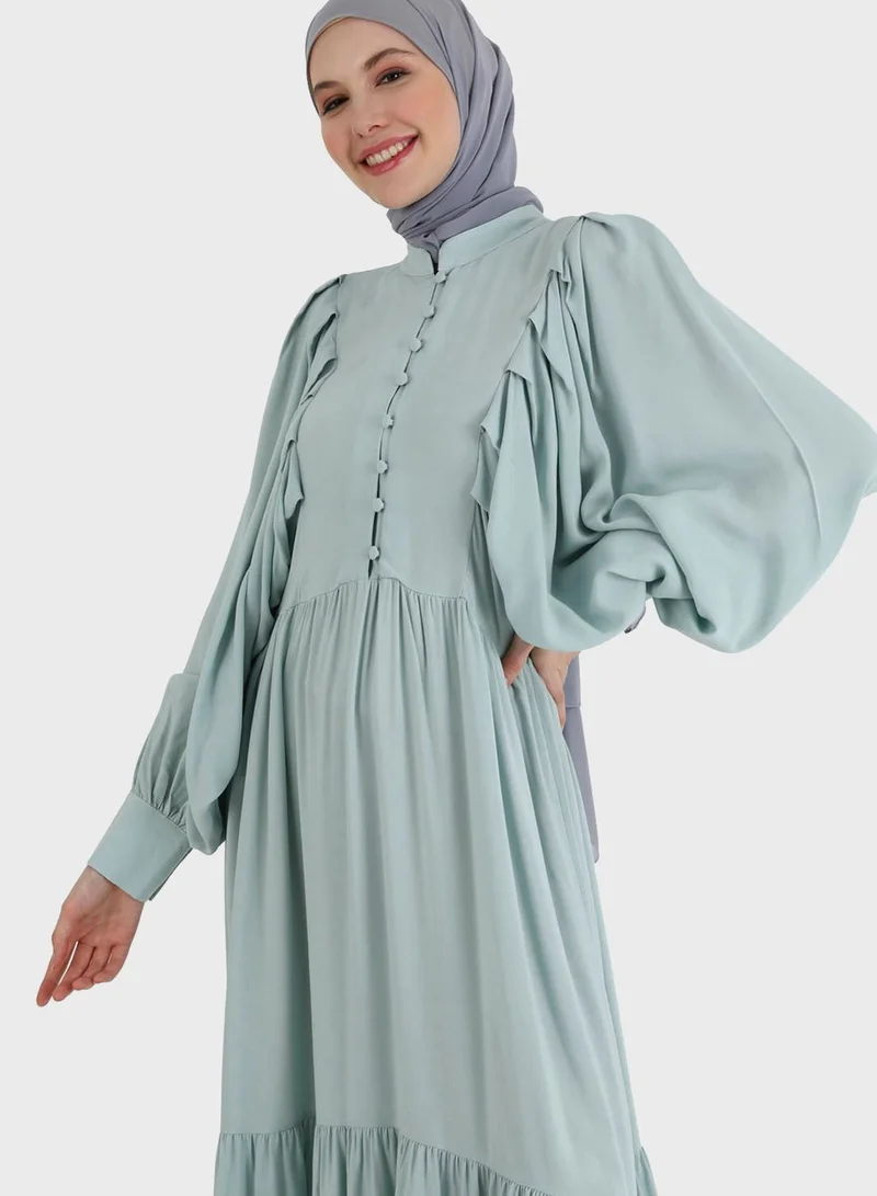 Refka by modanisa Balloon Sleeve Button Detail Dress