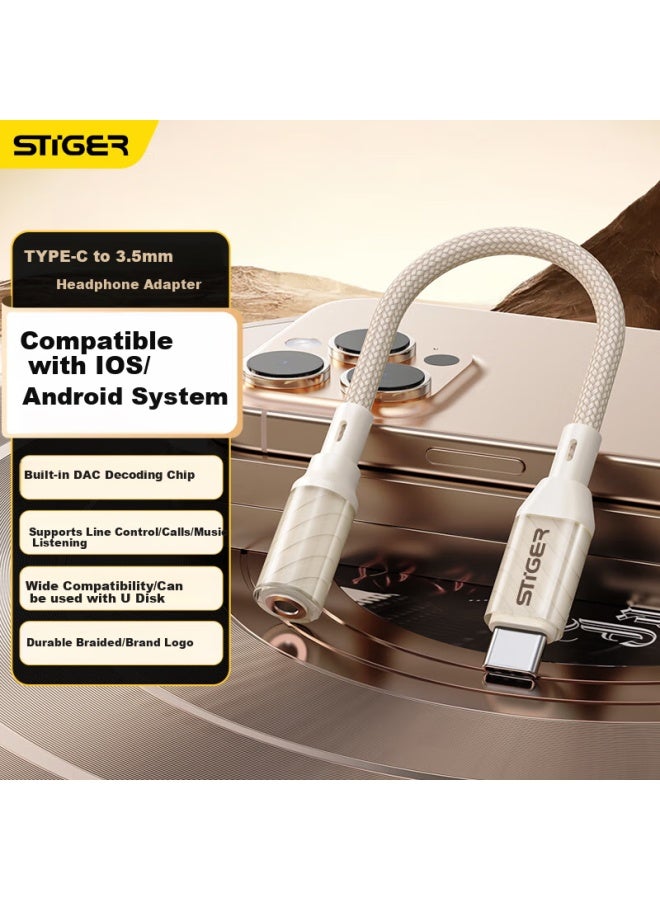 Stiger Mm To Type-c Headphone Adapter Dac Audio Cable Control Digital Decoder Usb-c Shield For Apple 15/16, Xiaomi 12/11, Huawei P60 Phones - Image 1