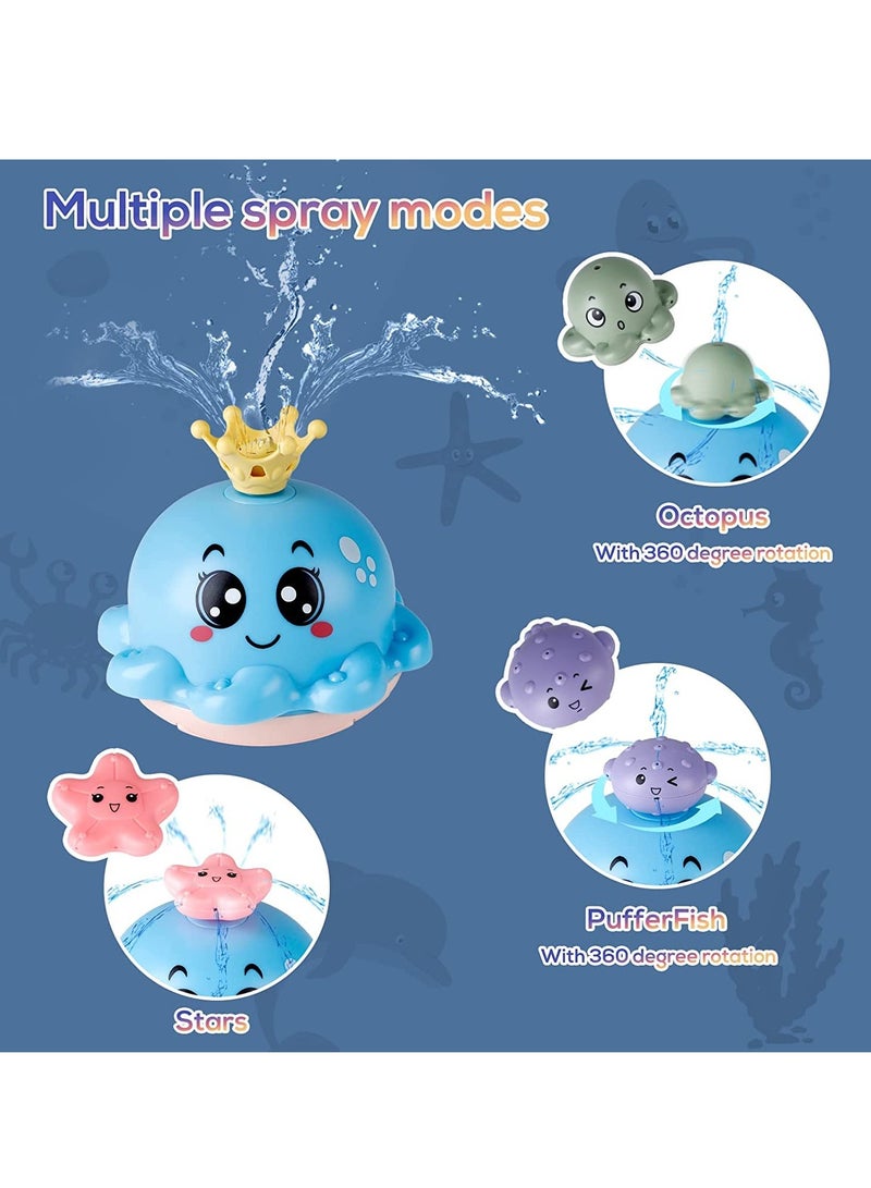 Zikra Baby Bath Toy With 4 Water Spray Modes, Light Up Octopus Tub Toys for Toddler Kids, Auto-Rotating Toddlers Bathtub Toys for Boys Girls With Ocean Animals/Fountain Sprinkler/Flashing Colorful LED - Image 4