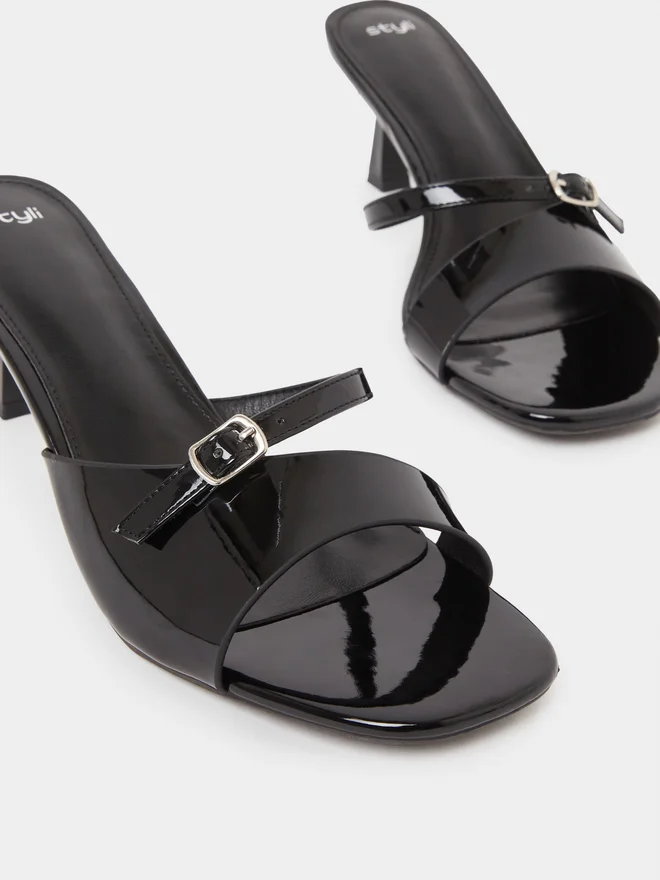 Styli black Styli Black Patent Strappy Mule for Women | Best Price UAE