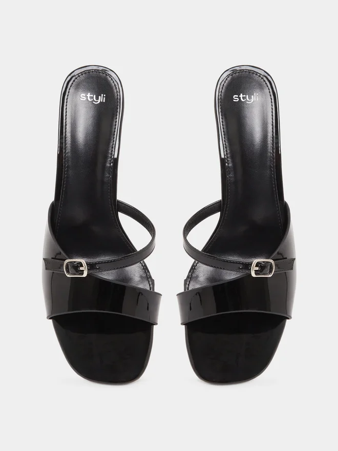 Styli black Styli Black Patent Strappy Mule for Women | Best Price UAE