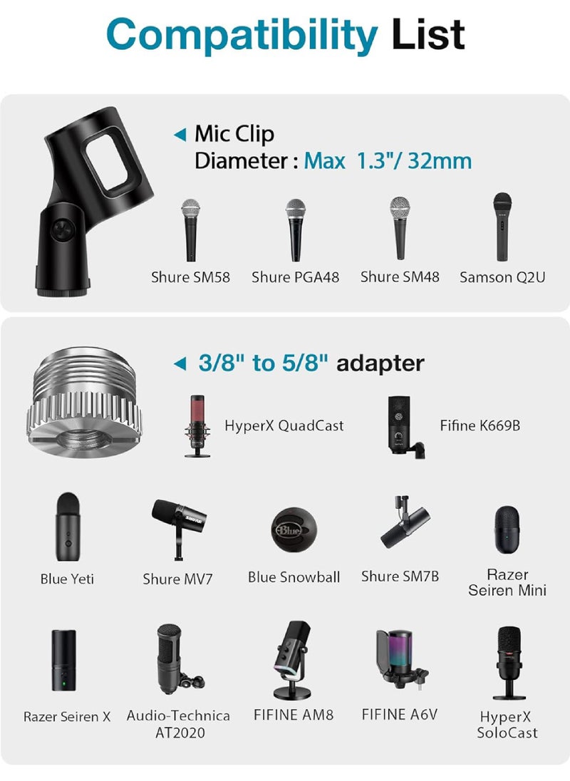 Rock Pow - Boom Arm Microphone Mic Stand for Blue Yeti HyperX QuadCast SoloCast Snowball Fifine Shure SM7B and other Mic - Image 1