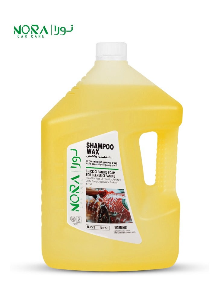 Nora Car Shampoo & Wax 5L Thick Foaming Concentrate for Car Wash High Gloss Shine pH Balanced, UV Protection, Colour Safe Formula Suitable for Bucket Wash, Foam Cannon & Machine Wash  Cleans Paint, Plastic, Tyres & Vinyl, N-273 - Image 1