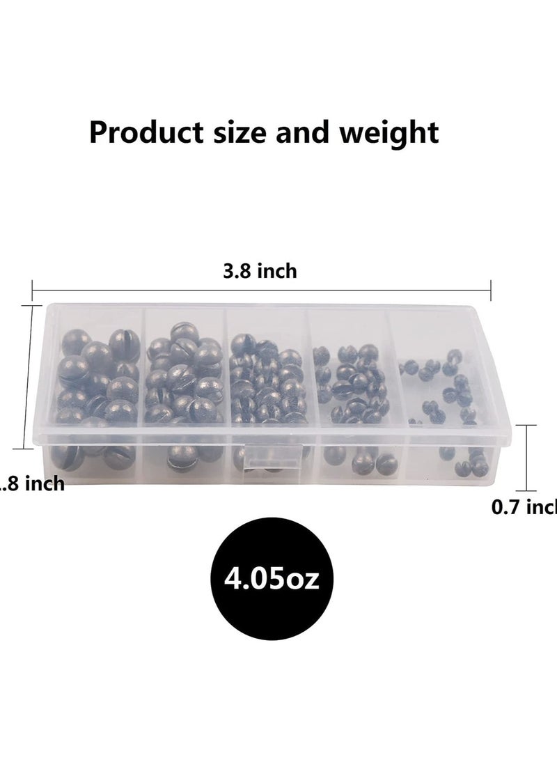 SYOSI طقم أوزان الصيد، 100 قطعة من أوزان الصيد المقسمة، أوزان الصيد، 5 أحجام، 7/1000 أونصة، 17/1000 أونصة، 7/200 أونصة، 1/20 أونصة، 7/100 أونصة، عبوة بلاستيكية 3.8 × 1.9 × 0.7 بوصة - Image 3