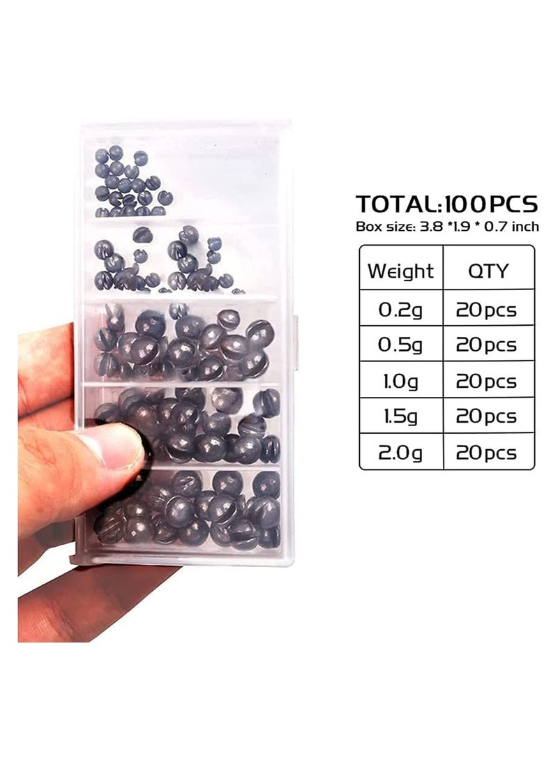 SYOSI طقم أوزان الصيد، 100 قطعة من أوزان الصيد المقسمة، أوزان الصيد، 5 أحجام، 7/1000 أونصة، 17/1000 أونصة، 7/200 أونصة، 1/20 أونصة، 7/100 أونصة، عبوة بلاستيكية 3.8 × 1.9 × 0.7 بوصة - Image 4