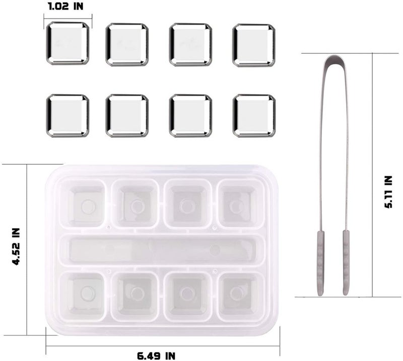 DRUMIL Stainless Steel 8PC ICE Cube Reusable Ice Cubes Stones Ice Cubes Set with Head Tongs and Ice Cube TraysSet of 8 - Image 4