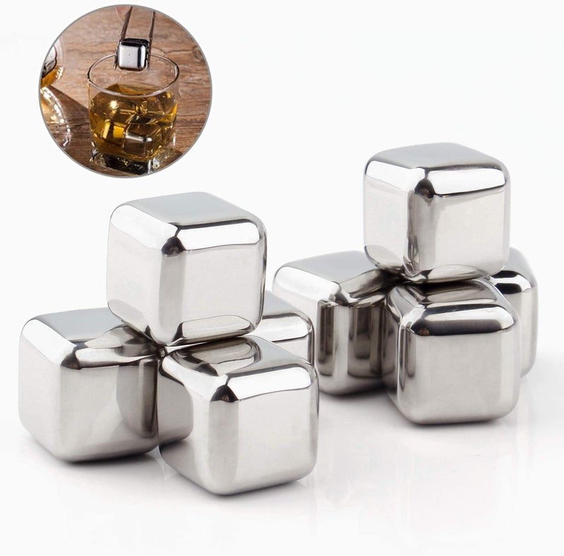 DRUMIL Stainless Steel 8PC ICE Cube Reusable Ice Cubes Stones Ice Cubes Set with Head Tongs and Ice Cube TraysSet of 8 - Image 2