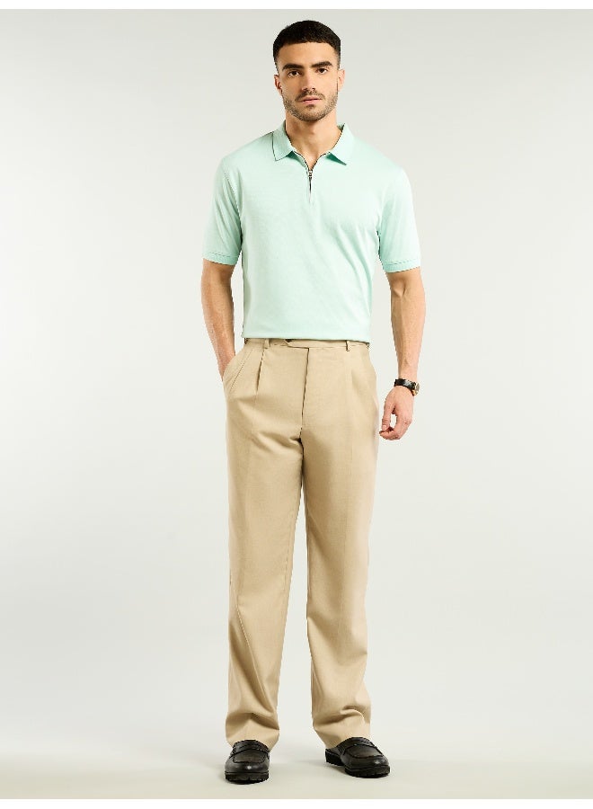 Beyoung Mist Green Zipper Collar Polo T-Shirt for Men  - Image 5