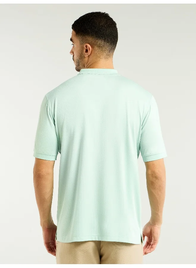 بيونغ Mist Green Zipper Collar Polo T-Shirt for Men