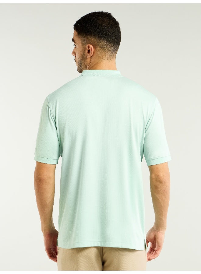 Beyoung Mist Green Zipper Collar Polo T-Shirt for Men  - Image 2