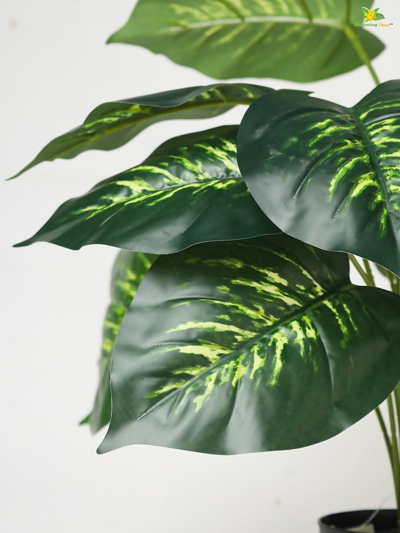 Blooming Floret Artificial Philodendron Plant With Basic Black Pot | 12 Green & Yellow Leaves | Ornamental Plant for Interior, Home & Office Decor | 50.8 cm Short Natural Looking - Image 2