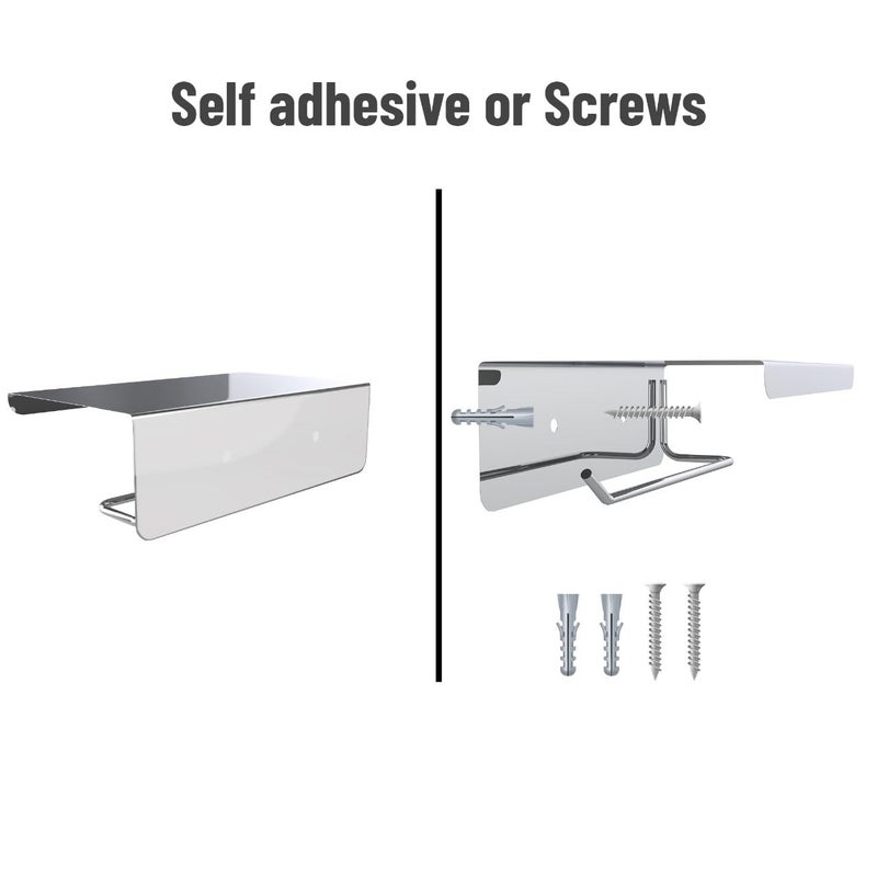 ACHRO Self Adhesive and Wall Mount Stainless Steel Toilet Paper Holder with Mobile Stand, Wall Mounted Tissue Paper Holder with Shelf, Toilet Paper Roll Holder for Bathroom with Nickel Satin Finish - Image 2
