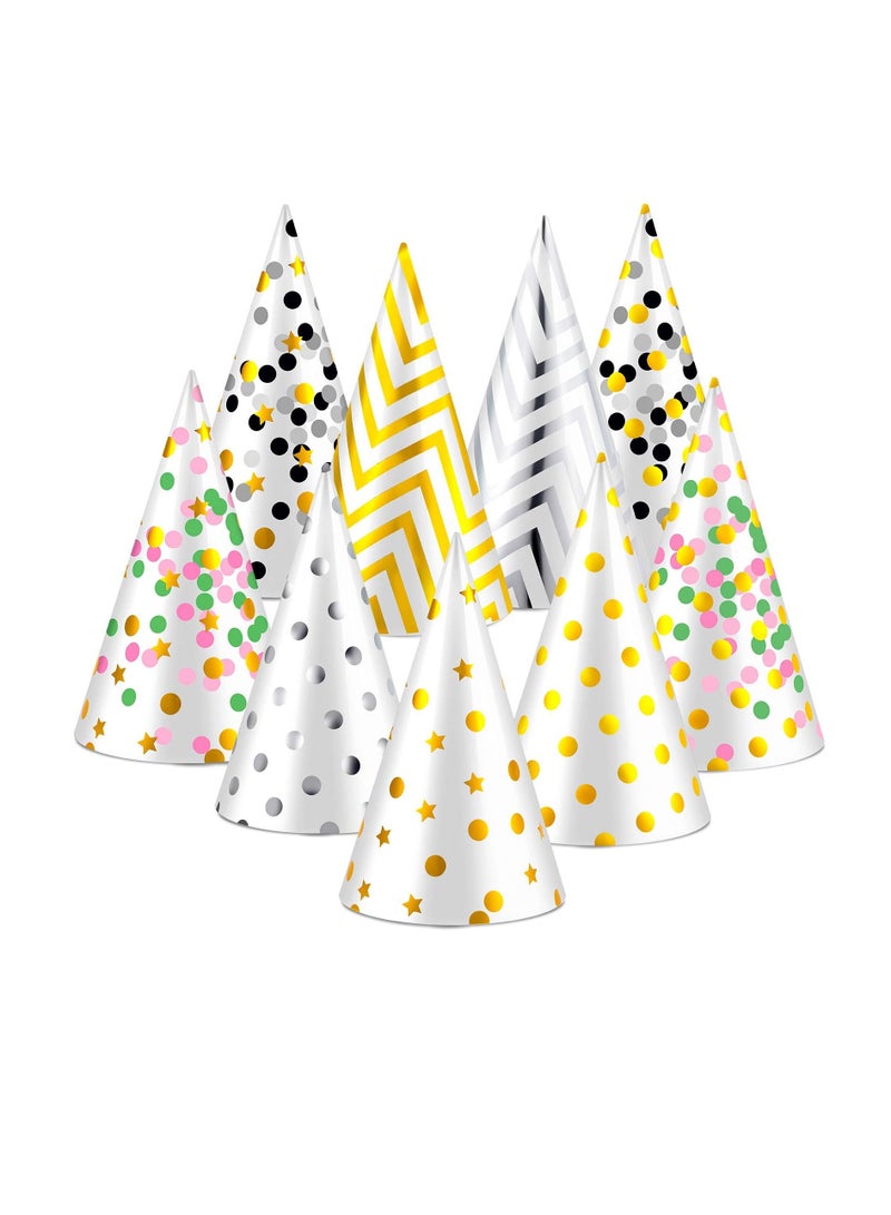 واي آند دي Birthday Party Hats 18 Pcs Assorted Paper Hat for Kids Happy Cone Art Craft Caps Decorations Supplies Funny Baby Shower Jamboree Favors Photo Props, 9 Designs - Image 1