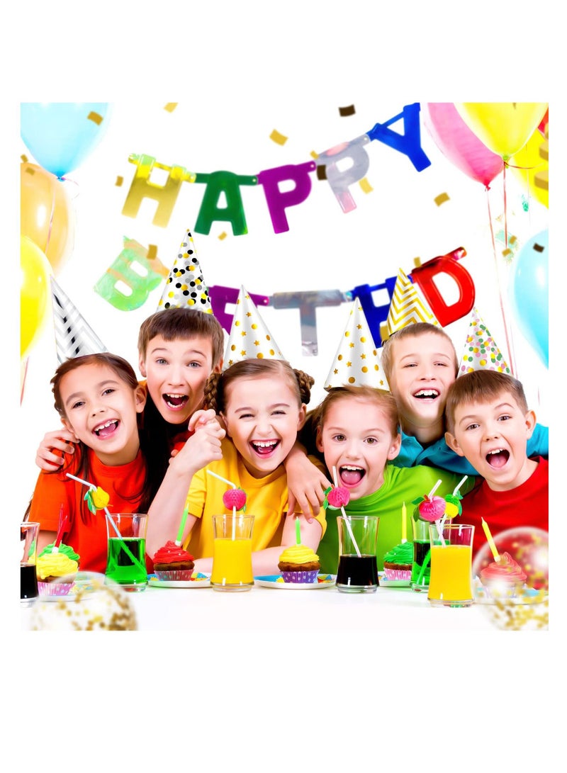 واي آند دي Birthday Party Hats 18 Pcs Assorted Paper Hat for Kids Happy Cone Art Craft Caps Decorations Supplies Funny Baby Shower Jamboree Favors Photo Props, 9 Designs - Image 4