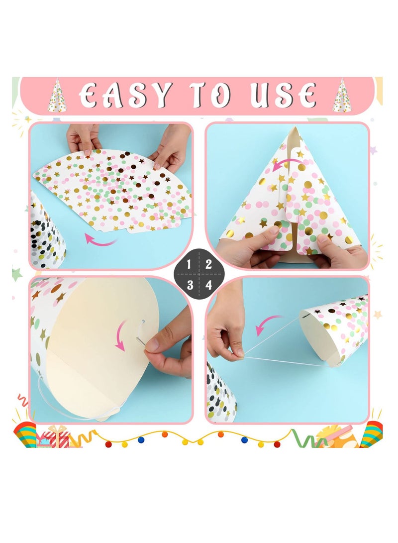 واي آند دي Birthday Party Hats 18 Pcs Assorted Paper Hat for Kids Happy Cone Art Craft Caps Decorations Supplies Funny Baby Shower Jamboree Favors Photo Props, 9 Designs - Image 3
