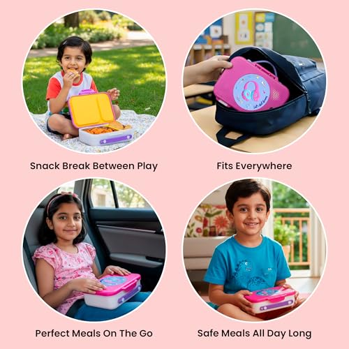 rabitat Munchbee Pro Stainless Steel Kids Lunch Box 850ml- Food-Grade Steel Bento Tiffin | 2-Year Brand Warranty | Spill-Proof Flick-Lock | 3 Compartments, BPA-Free, School-Safe | Miss Butter - Image 2