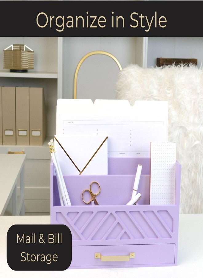 BLU MONACO Mail Organizer Countertop Kitchen - Purple Wood Desk Storage with Drawer - Mail Sorter or Bill Holder for Desk - Farmhouse Accessories & Mail Basket for Counter - Image 2