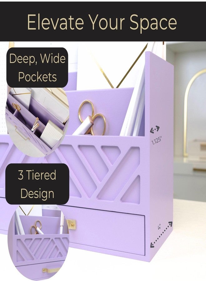 BLU MONACO Mail Organizer Countertop Kitchen - Purple Wood Desk Storage with Drawer - Mail Sorter or Bill Holder for Desk - Farmhouse Accessories & Mail Basket for Counter - Image 3