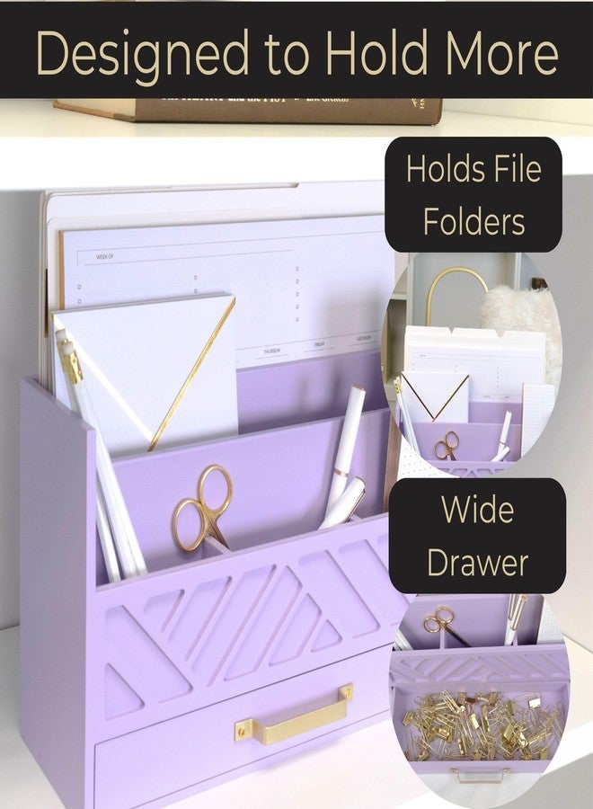 BLU MONACO Mail Organizer Countertop Kitchen - Purple Wood Desk Storage with Drawer - Mail Sorter or Bill Holder for Desk - Farmhouse Accessories & Mail Basket for Counter - Image 4