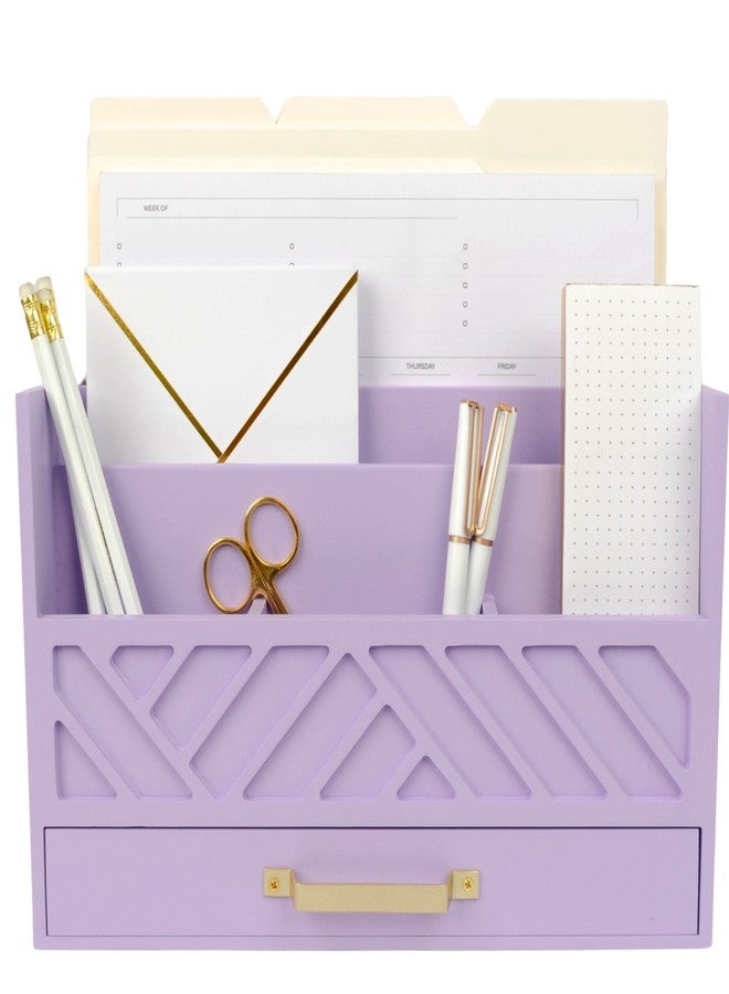 BLU MONACO Mail Organizer Countertop Kitchen - Purple Wood Desk Storage with Drawer - Mail Sorter or Bill Holder for Desk - Farmhouse Accessories & Mail Basket for Counter - Image 1