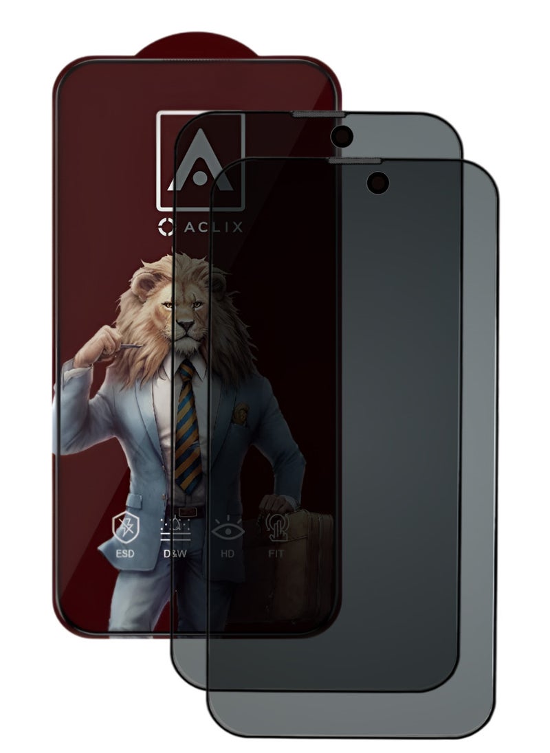 ACLIX 2 Pieces Antistatic ESD Dustproof Premium Quality High Definition Anti-Spy Privacy Tempered Glass Screen Protector Designed For  iPhone 15 Pro - Image 1