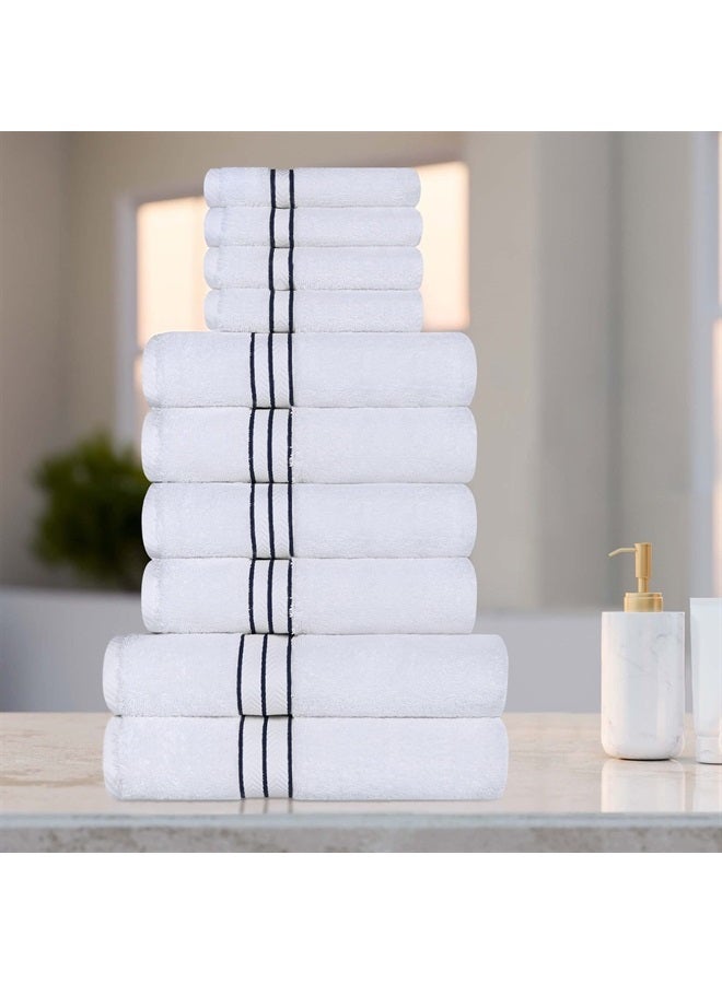 Superior Turkish Cotton Ultra-Plush 10-Piece Towel Set, Ideal for Master Bath, Guest Bathroom, Fast Drying, Shower, Spa, Face/Washcloths, Hand, Bath Towels, Absorbent, Home Basics, Navy Blue - Image 2