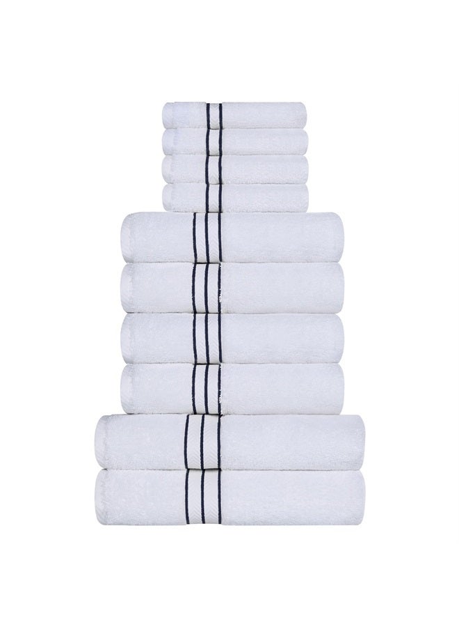 Superior Turkish Cotton Ultra-Plush 10-Piece Towel Set, Ideal for Master Bath, Guest Bathroom, Fast Drying, Shower, Spa, Face/Washcloths, Hand, Bath Towels, Absorbent, Home Basics, Navy Blue - Image 1