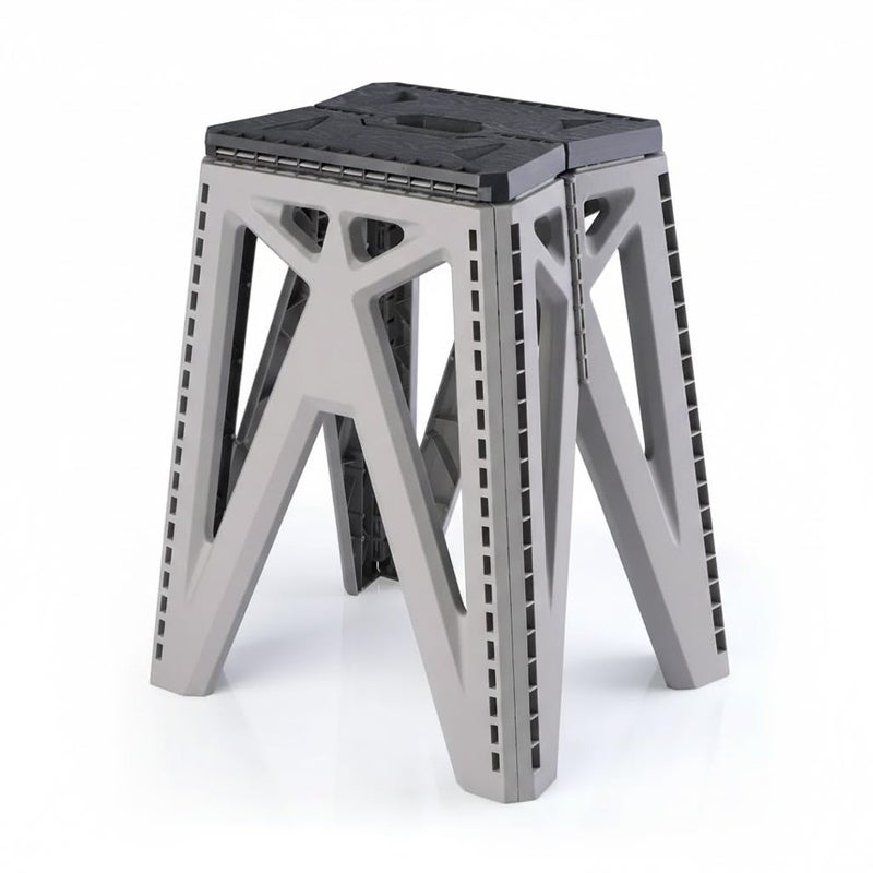 Portable Folding Chair, Durable Plastic, Grey, 45cm Height, Load 500kg, with Carry Handle, Anti-Slip, Space Saving - Image 1