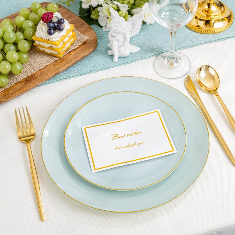PULOTE 100PCS Sage Green Plastic Plates - Disposable Sage Green Include 50 Dinner / 50 Dessert Plates for Party, Wedding&Easter - Image 4