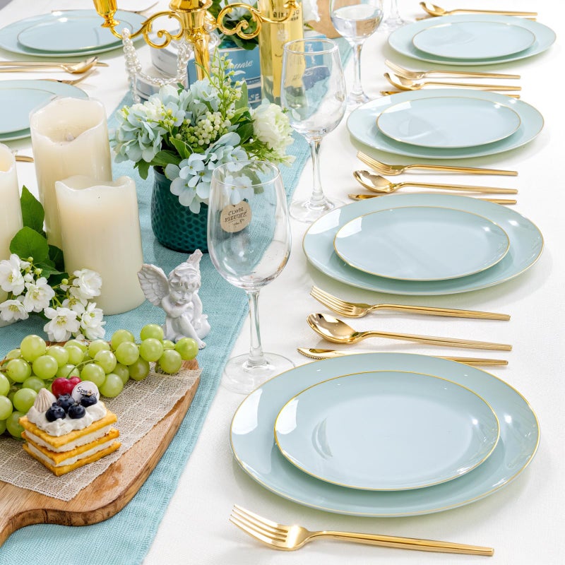 PULOTE 100PCS Sage Green Plastic Plates - Disposable Sage Green Include 50 Dinner / 50 Dessert Plates for Party, Wedding&Easter - Image 5