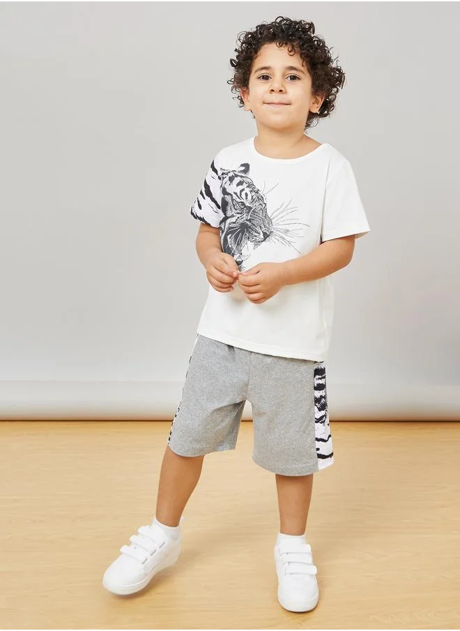 ستايلي Styli Tiger Graphic Print T-Shirt and Shorts Set
