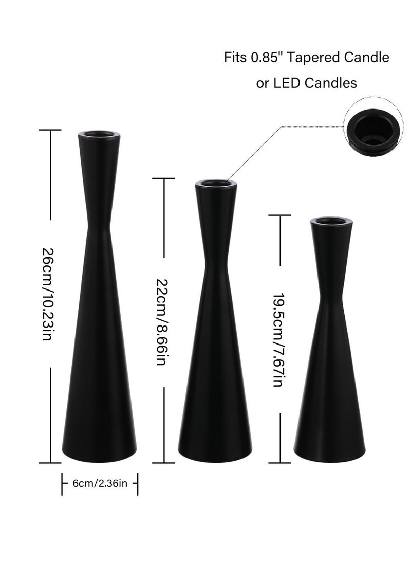 مجموعة من 3 حاملات شموع مدببة باللون الأسود غير اللامع، حاملات شموع معدنية، حامل شموع مزخرف للطاولة لحفلات الزفاف، الطعام، الحفلات، ديكور المنزل - Image 3
