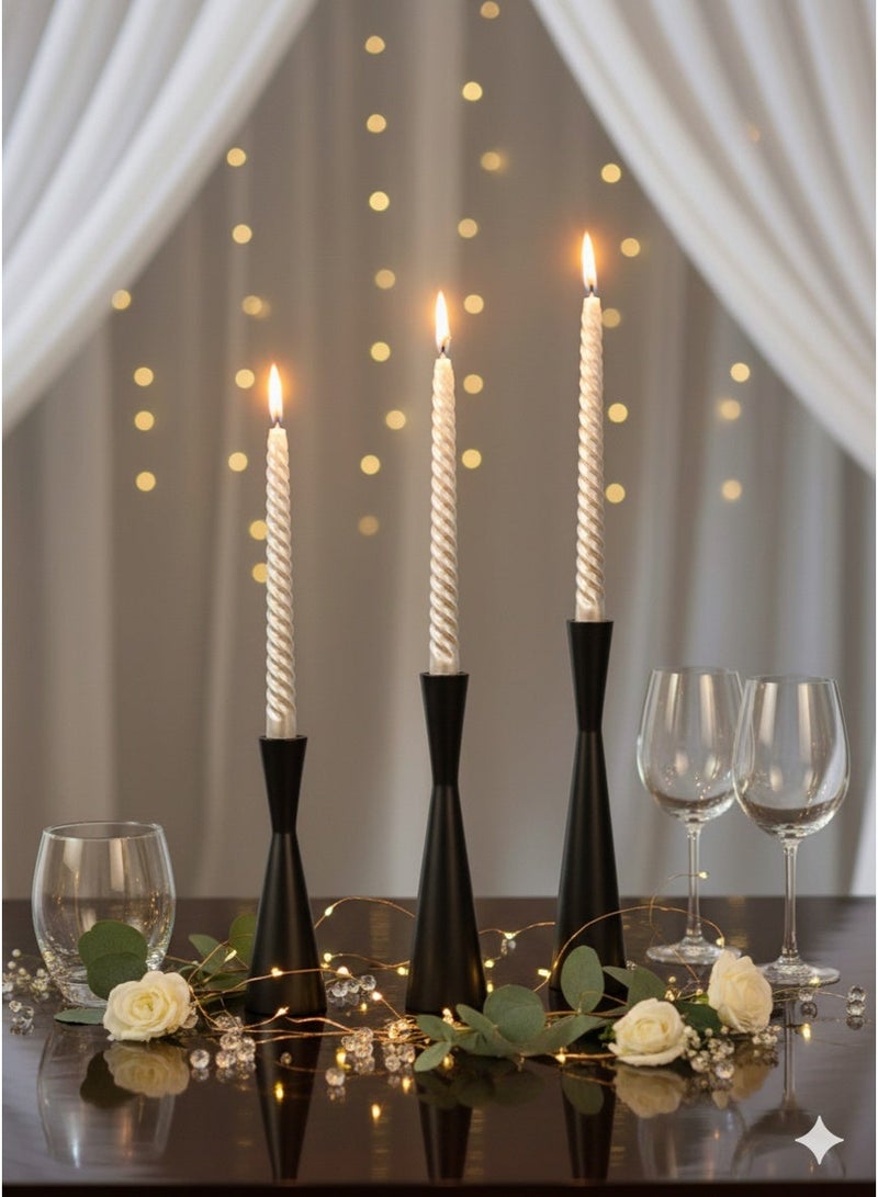 مجموعة من 3 حاملات شموع مدببة باللون الأسود غير اللامع، حاملات شموع معدنية، حامل شموع مزخرف للطاولة لحفلات الزفاف، الطعام، الحفلات، ديكور المنزل - Image 1