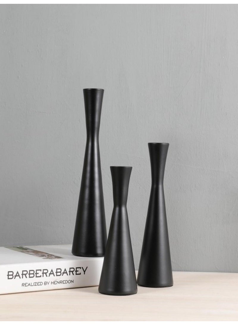 مجموعة من 3 حاملات شموع مدببة باللون الأسود غير اللامع، حاملات شموع معدنية، حامل شموع مزخرف للطاولة لحفلات الزفاف، الطعام، الحفلات، ديكور المنزل - Image 5