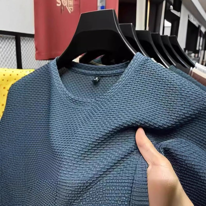 Summer Breathable Mesh Bamboo Short Sleeve T-Shirt Men'S Crewneck Half Sleeve T-Shirt High-End Thin Men'S Wear - Image 2