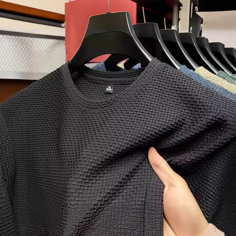 Summer Breathable Mesh Bamboo Short Sleeve T-Shirt Men'S Crewneck Half Sleeve T-Shirt High-End Thin Men'S Wear - Image 3
