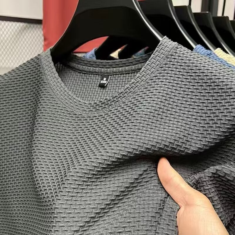 Summer Breathable Mesh Bamboo Short Sleeve T-Shirt Men'S Crewneck Half Sleeve T-Shirt High-End Thin Men'S Wear - Image 1