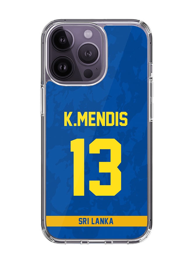 Classic Clear Case for iPhone 14 Pro , Hybrid Soft Case Transparent Cover - Player Name - Kusal Mendis, Jersey Number- 13