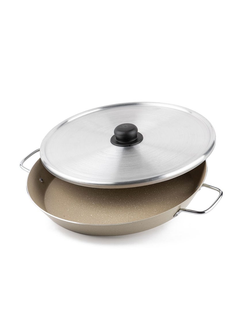 Aluminum Fry Pan 38cm With Lid  Beige
