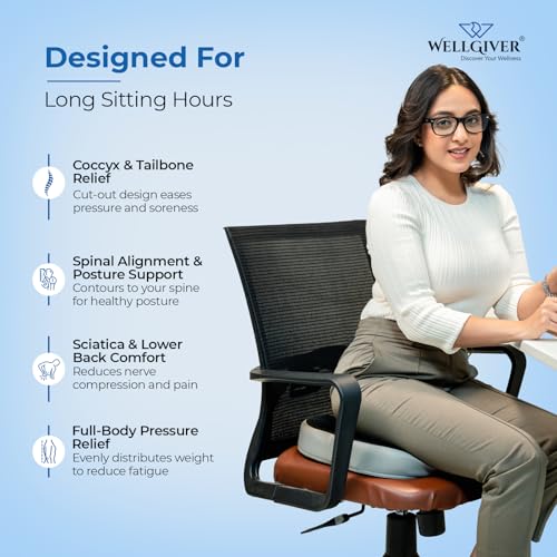 WELLGIVER Gel Memory Foam Coccyx Seat Cushion for Tailbone & Back Pain Relief–Orthopedic Chair Pad for Office, Car, Home U-Shaped Comfort Seat Support for Sciatica, Lower Back Pain | 18 x 15 x 3 Inch - Image 3