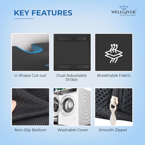 WELLGIVER Gel Memory Foam Coccyx Seat Cushion for Tailbone & Back Pain Relief–Orthopedic Chair Pad for Office, Car, Home U-Shaped Comfort Seat Support for Sciatica, Lower Back Pain | 18 x 15 x 3 Inch - Image 5